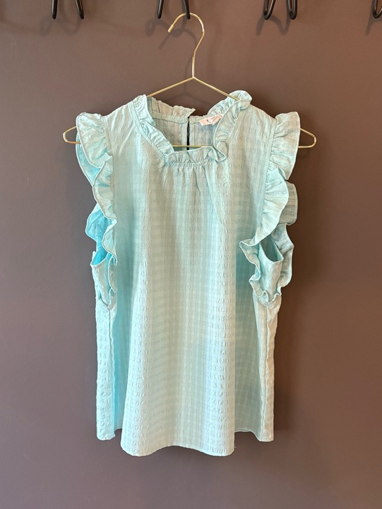 THML Tops - THML Mint Ruffle Neck Textured Blouse - Medium